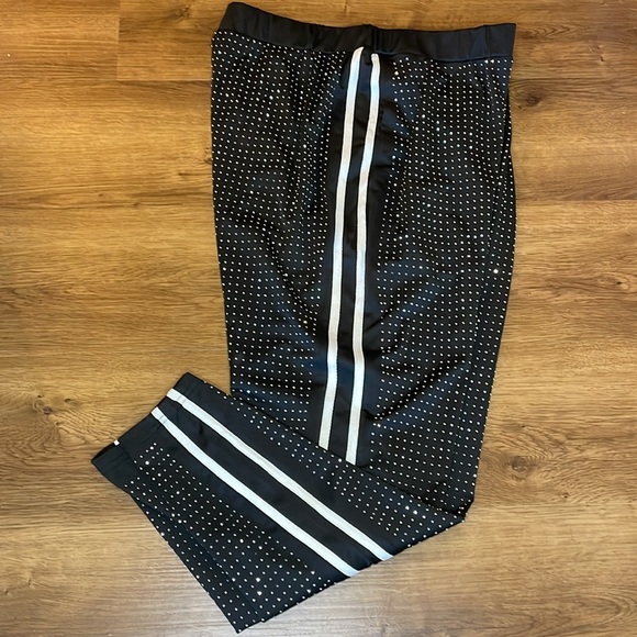 XPLUSWEAR Women’s XL Black Bling Embellished High Waisted Ankle Leggings Joggers - Picture 4 of 8